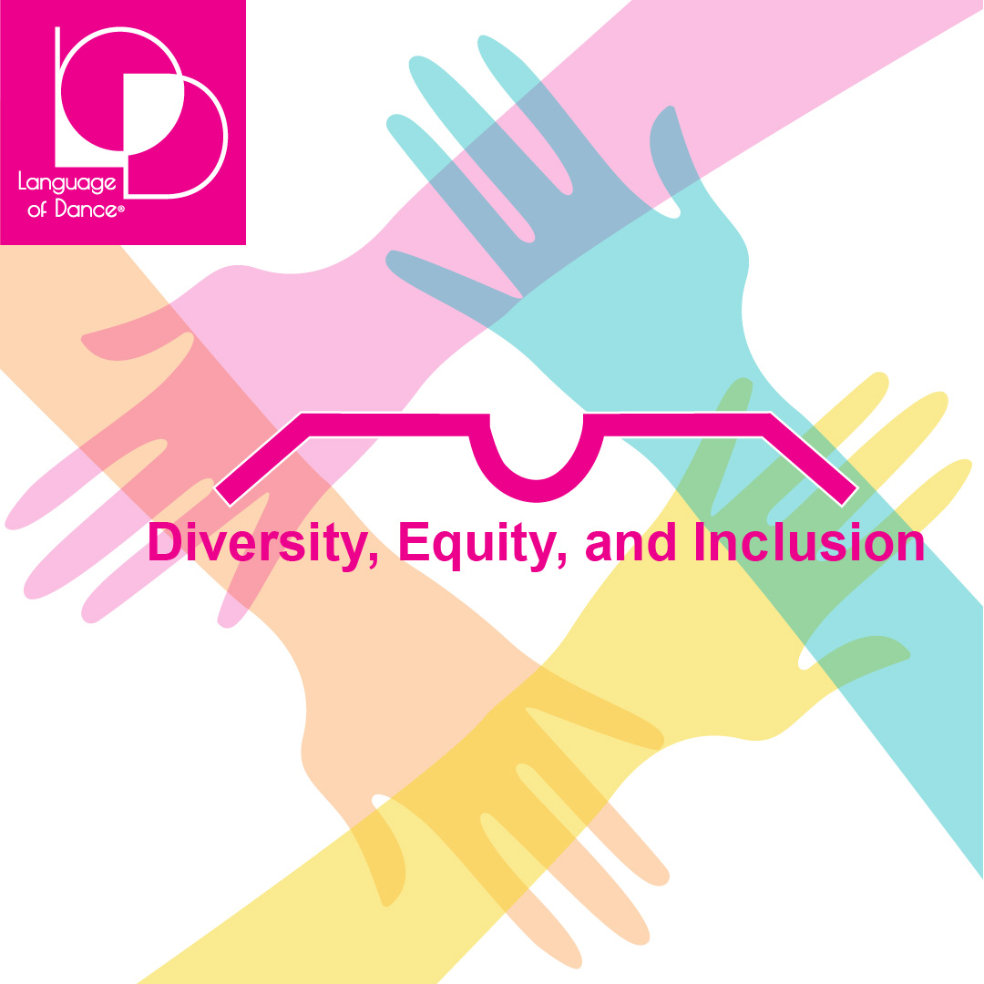 LOD DEI Logo with 4 arms reaching over each other and connecting with the relating symbol center